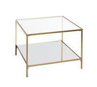 HAKU Mesa Auxiliar de Metal Dorado, Mesa de salón con Cristal de Seguridad de 5 mm y Espejo de 5 mm - Dimensiones: An 60 x Al 45 x Pr 60 cm Estilo: Art Déco