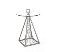 HAKU Mesa Auxiliar Gris, Metal, Cristal de Seguridad 10 mm - Dim.: AL 57 cm x diámetro 45 cm, Estilo: Art Déco