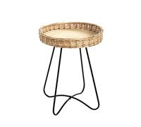 HAKU Mesa auxiliar natural, negro, Metal, contrachapado, mimbre - Dim.: AL 51 cm x diámetro 41 cm, Estilo: Bohemio