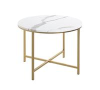 HAKU Mesa Auxiliar Oro, Aspecto mármol, MDF, Metal - Dim.: AL 45 cm x diámetro 60 cm, Estilo: Art Déco