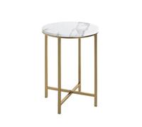 HAKU Mesa Auxiliar Oro, Aspecto mármol, MDF, Metal - Dim.: AL 53 cm x diámetro 39 cm, Estilo: Art Déco