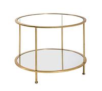 HAKU Möbel Mesa Auxiliar Oro, Metal, Cristal de Seguridad, Espejo - Dim.: AL 45 cm x diámetro 60 cm, Estilo: Art Déco