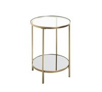 HAKU Mesa auxiliar oro, Metal, cristal de seguridad, espejo - Dim.: AL 55 cm x diámetro 39 cm, Estilo: Art Déco