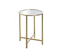 HAKU Mesa Auxiliar Oro, Metal, Espejo 5 mm - Dim.: AL 53 cm x diámetro 39 cm, Estilo: Art Déco