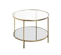 HAKU Mesa Auxiliar Redonda con Tablero de Cristal Dorado, de Metal, con Cristal de Seguridad de 5 mm y Espejo de 5 mm - Dimensiones: Altura 45 x Ø 60 cm Estilo: Art Déco