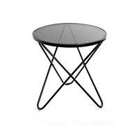HAKU Mesa Auxiliar Redonda con Tablero de Cristal Negro. Mesa de Centro de Metal con Cristal de Seguridad de 5 mm. Dimensiones: Altura 56 x Ø 55 cm. Estilo: Moderno