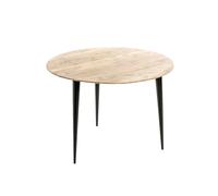 HAKU Mesa Auxiliar Redonda de Madera Maciza de Acacia con Estructura metálica Negra; Mesa de salón Redonda - Dimensiones: 46 cm de Alto x 65 cm de diámetro. Estilo: Moderno