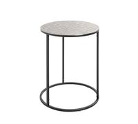 HAKU Mesa Auxiliar Redonda de Metal Negro y Plateado, mesita de salón Redonda pequeña - Dimensiones: 60 cm de Alto x 46 cm de diámetro Estilo: Moderno