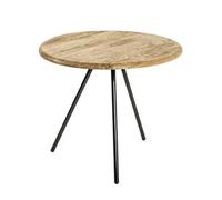 HAKU Mesa Auxiliar Redonda de Roble Macizo con Base metálica Negra; Mesa de salón Redonda - Dimensiones: 43 cm de Altura x 50 cm de diámetro. Estilo: Tradicional
