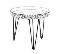 HAKU Mesa de café Negro, Blanco, Metal, Espejo - Dim.: AL 46 cm x diámetro 65 cm, Estilo: Art Déco