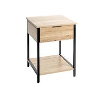 HAKU mesita Auxiliar 1 cajón Roble Claro Negro Metal aglomerado cajones Mesa de sofá Mesa de Centro - Dim.: An 40 x Al 55 x P 40 cm Estilo: Moderno