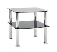 HAKU Mesita Auxiliar Acero Inoxidable Moderna con Tablero de Cristal Negro Vidrio de Seguridad Mesa de Centro Color Plateado Mesa de sofá - Dim.: An 45 x Al 44 x P 45 cm, Estilo: Moderno