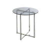 HAKU Mesita Auxiliar Acero Inoxidable Redonda Tablero de Cristal Gris Mesa de sofá Redonda Vidrio de Seguridad 8 mm Cristal Mesa de Centro - Dim.: Al 55 x Ø 50 cm; Estilo: Art Déco