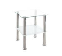 HAKU Mesita Auxiliar Moderna Acero Inoxidable Tablero de Cristal Blanco Mesa de sofá Cuadrada Vidrio de Seguridad Mesa de Centro Cuadrada - Dim.: An 40 x Al 47 x P 40 cm; Estilo: Moderno