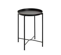 HAKU Mesita Auxiliar Redonda de Metal Negro, mesita de salón Redonda pequeña - Dimensiones: 50 cm de Alto x 39 cm de diámetro Estilo: Art Déco