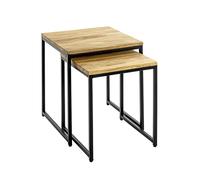 HAKU Mesitas auxiliares Juego de 2, Madera Maciza de Roble, Estructura metálica Negra, mesita de salón de Madera: Dimensiones: An 33/38 x Al 41/46 x Pr 33/38 cm. Estilo: Moderno