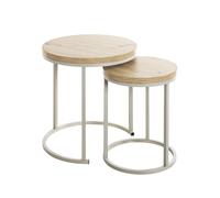 HAKU Möbel Juego de 2 mesas auxiliares roble, gris, MDF, metal - Dim.: AL 43/49 cm x diámetro 32/45 cm, Estilo: Moderno