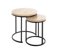 HAKU Möbel Juego de 2 mesas auxiliares roble, negro, MDF, metal - Dim.: AL 43/49 cm x diámetro 32/45 cm, Estilo: Moderno