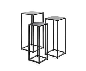 HAKU Möbel Juego de 3 Pilares de Flores Negro, Metal - Dimensiones: AN 22/30/30 x AL 61/66/71 x P 22/26/30 cm, Estilo Moderno