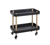 HAKU Möbel Mesa auxiliar con ruedas natural, negro, Madera maciza, metal - Dim.: AN 50 cm x AL 47 cm x P 30 cm, Estilo: Moderno