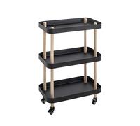 HAKU Möbel Mesa Auxiliar con Ruedas Natural, Negro, Madera Maciza, Metal - Dim.: AN 50 cm x AL 76 cm x P 30 cm, Estilo: Moderno