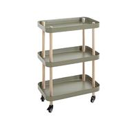HAKU Möbel Mesa auxiliar con ruedas verde, natural, Madera maciza, metal - Dim.: AN 50 cm x AL 76 cm x P 30 cm, Estilo: Moderno