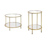 Haku Möbel Mesa Auxiliar, Espejo, Cristal Transparente de Seguridad, Dorado, Ø 60 x 45 cm + Mesa Auxiliar, Tubo de Acero, Dorado, Ø 38 x 55 cm