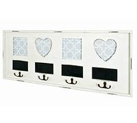 HAKU Perchero de pared blanco antiguo, Madera maciza, MDF - Dim.: AN 63 cm x AL 26 cm x P 3 cm, Estilo: Industrial