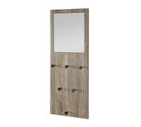 HAKU Perchero de pared cromo, roble trufado, MDF, metal, espejo - Dim.: AN 30 cm x AL 80 cm x P 6 cm, Estilo: Moderno
