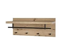 HAKU Perchero de pared roble claro MDF metal negro riel de ganchos con 4 ganchos barra para ropa y estante para sombreros Medidas: An 75 cm x Al 30 cm x Pr 26 cm Estilo: Modern