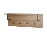 HAKU Perchero de pared roble oscuro MDF metal negro riel de ganchos con 4 ganchos barra para ropa y estante para sombreros Medidas: An 80 cm x Al 30 cm x Pr 20 cm Estilo: Modern