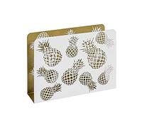 HAKU Revistero dorado y blanco, bandeja para periódicos, cesta para revistas Pineapple de metal con diseño de piña perforado - Dimensiones: An 35 x Al 26 x Pr 10 cm, Estilo: Moderno