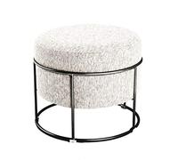 HAKU Taburete Crema, Negro, MDF, Metal, Tejido Textil - Dim.: AL 44 x Ø 48 cm, Estilo: Art Déco