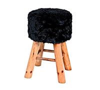 HAKU Taburete Negro, Madera Maciza, Tejido Textil - Dim.: AL 45 cm x diámetro 30 cm, Estilo: Glamour