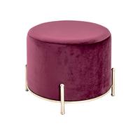 HAKU Taburete Oro, Rojo, MDF, Metal, Tejido Textil - Dim.: AL 40 cm x diámetro 48 cm, Estilo: Art Déco