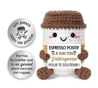 Hakumata Espresso Positive, regalo de peluche positivo para mujer y hombre, con pequeño abrazo de la suerte, mini espresso motivador de ganchillo, regalo original para cualquier ocasión