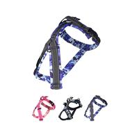 Hakusan - Arnés Zero para perro, tipo camuflaje, seguro, no se asfixia, difícil de desconectar, gran ajuste, fácil de poner y quitar, ajustable, reflector, M - perro mediano, camuflaje azul