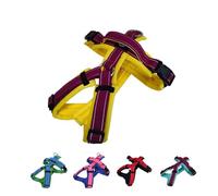 Hakusan - Tipo de arnés Zero para perro, seguro, no se asfixia, es difícil de desconectar, gran ajuste, fácil de poner y quitar, ajustable, reflector, pequeño y mediano, amarillo bicolor x morado