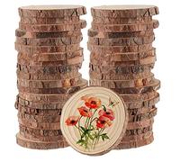 HAKZEON 50 rodajas de madera natural de 9 a 10 cm, 1 cm de grosor, sin terminar, para manualidades, adornos de boda rústicos, manualidades, decoración del hogar, Navidad, 3.5-4 pulgadas