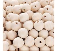 HAKZEON 500 cuentas de madera natural de 20 mm, para manualidades, espaciador redondo sin terminar, juego de cuentas de madera sueltas para hacer joyas, guirnaldas, decoración del hogar