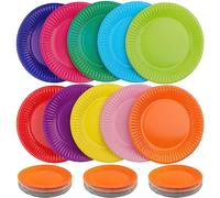 HAKZEON Juego de 100 platos de fiesta multicolor de 9 pulgadas, platos redondos de colores para servir bodas, fiestas de cumpleaños, picnic, 10 colores