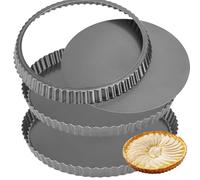 HAKZEON - Juego de 3 Moldes de Tarta de Quiche, 10 Pulgadas Pan Molde Redondas, con Antiadherente Base Desmontable para Crear Pasteles y Tartas de Frutas