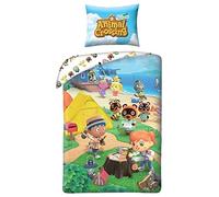 Halantex - AMC001 - Animal Crossing Personajes de Camping Funda nórdica Juego de cama individual oficial - Multicolor - 100% algodón - 140 x 200 cm + 70 x 90 cm