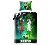 Halantex Blue Lock - Juego de cama de algodón con diseño de 2 figuras de fútbol, funda nórdica de 140 x 200 cm y funda de almohada de 70 x 90 cm, multicolor