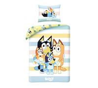 Halantex Bluey Family Juego de Funda Nórdica y Funda de Almohada Individual, 100% Algodón, Edredón con Funda de Almohada, Juego de Edredón Reversible para Niños, Cómodo y Transpirable, Lindo Diseño
