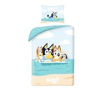 Halantex Bluey - Juego de funda nórdica de 140 x 200 cm para niños y funda de almohada, con Bluey, Bingo, Bandit (Le Papa) y Chilli (la Mamá)