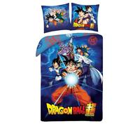 Halantex DRAGONBALL GOKU con amigos Beerus Gohan Junior Vegeta - Kamehameha - Juego de funda de edredón 140x200cm con funda de almohada 70x90cm - 100% Poliéster Multicolor