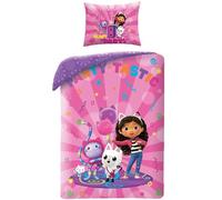 Halantex Gabby's Dollhouse Casa Muñecas Party Tastic con gatitos - Juego de cuna para bebé 100 x 135 cm, 100% algodón Oeko-Tex - Multicolor
