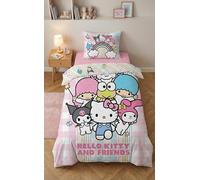 Halantex Hello Kitty y Amici - Juego de cama con funda nórdica de 140 x 200 cm + funda de almohada de 70 x 90 cm - Reversible - 100% poliéster - Multicolor