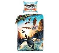 Halantex Juego de cama Dragon Trainer - Hipo desdentado y los dragones de Berk - Funda nórdica de 140 x 200 cm con funda de almohada de 70 x 90 cm - Microfibra - Multicolor